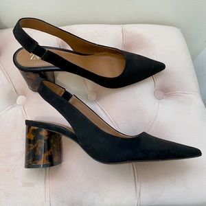 Zara black suede & leopard sling back heels
